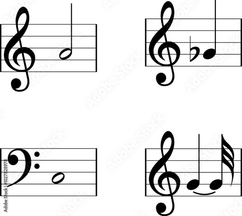 Music note icon set. Music notes vector illustration.