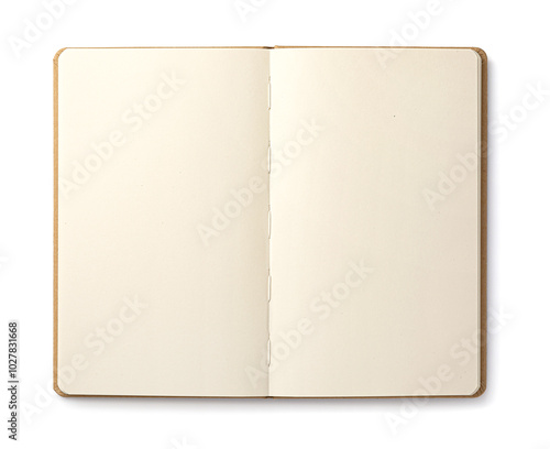 Blank notebook with empty pages on a white background for creative writing and note-taking needs.