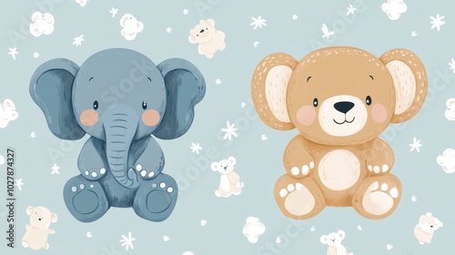 Adorable elephant family, cute vector illustration, seamless pattern for nursery prints and baby shower cards