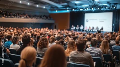 Back view of the audience at a business conference or workshop in the hall