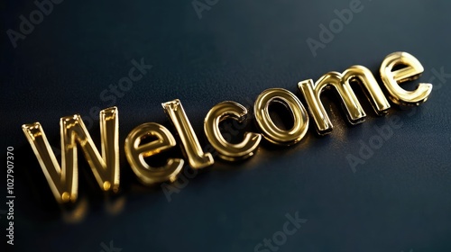 Luxury golden Welcome word on black background. Greeting text for events, weddings, promotions and hospitality business