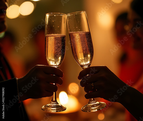 delicate glass sparkling champagne touches another joyful celebration illuminated soft bengali