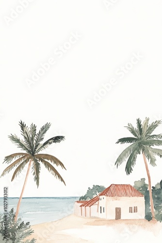 Gouache Illustration of a Sunny Morning in Mozambique, Vintage Vogue Style Generative AI