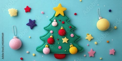 Cute felt Christmas tree toy with cut-out details, step-by-step fabric craft guide for kids creating handmade decorations for New Year