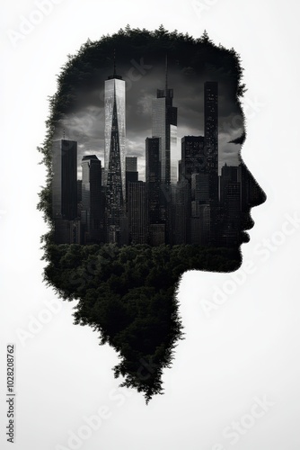 Cityscape Silhouette Inside Woman s Head Abstract Urban Mind Nature Thought Psychol