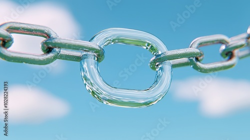 Glass Chain Link with Blue Sky and Clouds Abstract Background