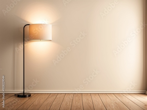 cream wall empty interior decoration lamp and wooden floor concept