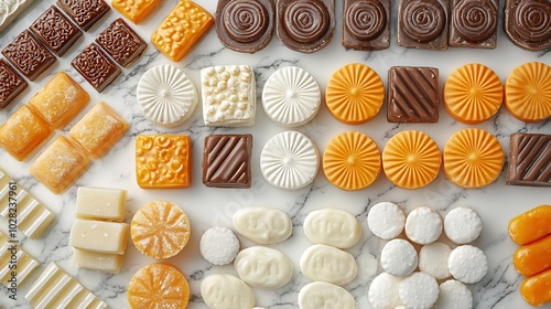 Calissons assortment on marble background Traditional French Provence sweets Top view : Generative AI