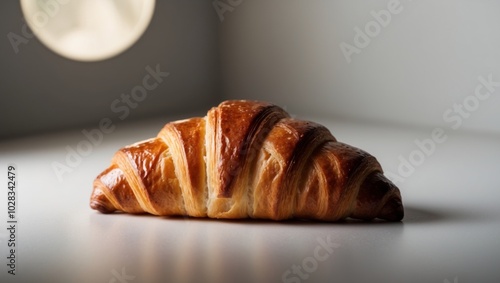 Golden croissant illuminated by soft moonlight.