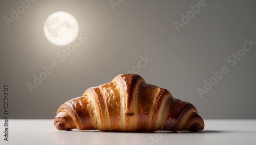 Golden croissant illuminated by soft moonlight.