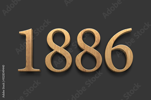 3D wooden logo of number 1886 on dark grey background.