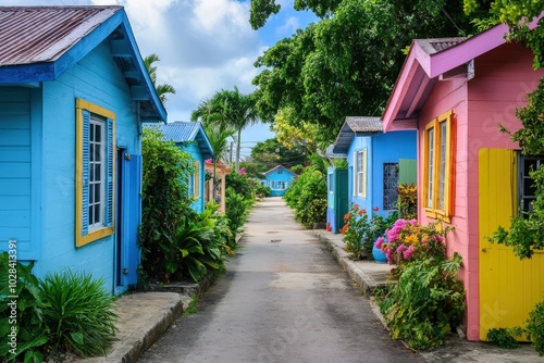 Barbados: Colourful Houses in Bridgetown Market. Caribbean Architecture