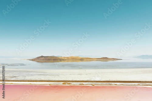 Serene view of the Great Salt Lake with clear blue skies in Salt Lake City