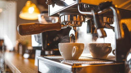 Freshly brewed coffee from machine, showcasing brewing process