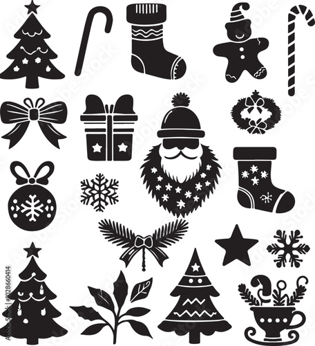 christmas elements sets silhouette vector