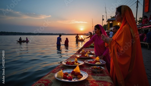 Celebration of Chhath Puja festival Indian religious festival