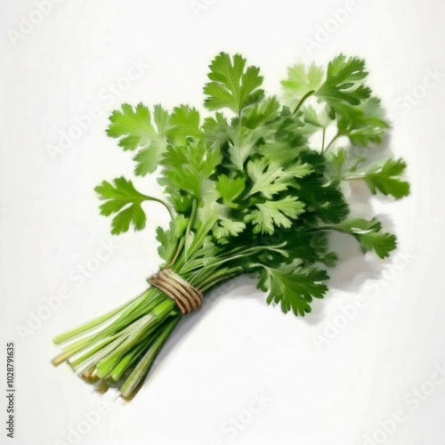 Fresh green coriander leaves of white background