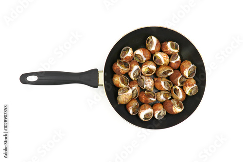 Roasted Sweet shellfish in pan on whit background. Fresh seafood.