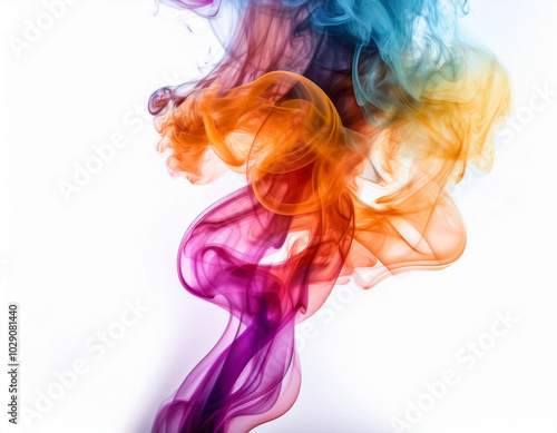 Multicolored jetstream ink in water on a white background