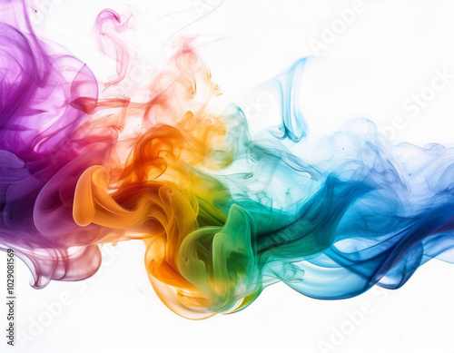 Multicolored jetstream ink in water on a white background