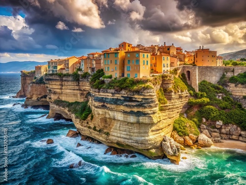 Stunning Houses on Limestone Cliffs of Bonifacio, Corsica - Coastal Landscape Photography