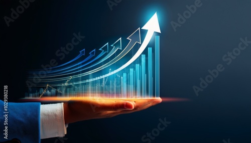 Gráfico ascendente. Estadísticas. Economía. Mano sostiene. 