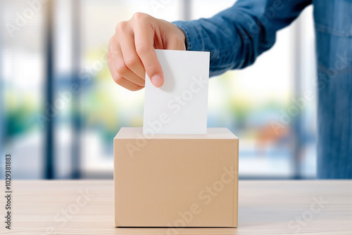 Ballot box with hand inserting vote in election context