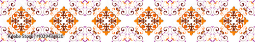 Intricate floral pattern in vibrant orange and purple