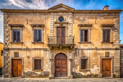 Reflected characteristic and ancient facade of a building in Aversa