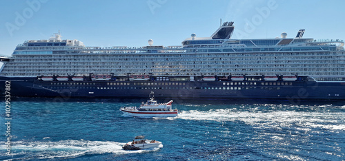 luxury transatlantic cruise ship entering port