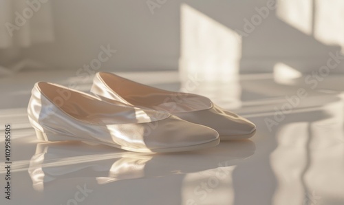 Pair of ballet slippers, white background, 4K hyperrealistic photo