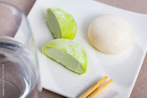 Japanese matcha and original mochi or daifuku dessert