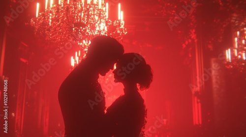 Elegant Vampire Couple Embracing in Candlelit Ballroom | Classic Monsters Revamped 3D Illustration