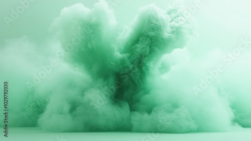 A green cloud of smoke is billowing out of a volcano. The smoke is thick and dense, creating a sense of chaos and destruction. The image evokes a feeling of danger and unpredictability