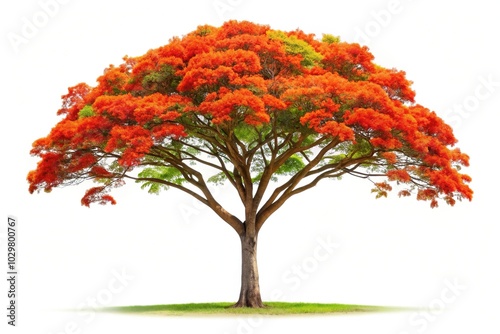 Vibrant image of a Flame Tree Royal Poinciana isolated on white background