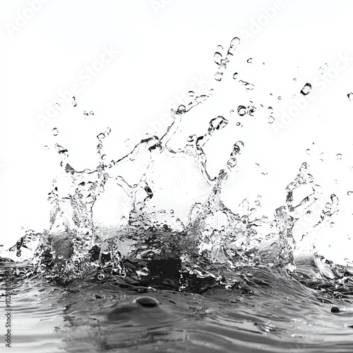 Running water splash on white background