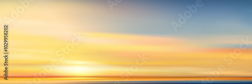 Sunset Sky Background,Autumn Orange Sunrise and Sun over Sea Beach,Vector Beautiful Winter Nature Golden Hour in Yellow,Pink,Blue Sky Before Sundown in Summer,Cartoon Spring Landscape with sunlight