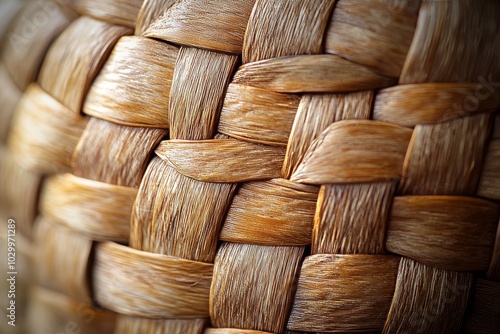 Close-up of a woven wicker basket texture with a warm, natural brown hue.