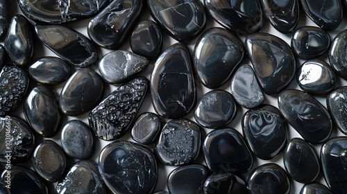 A collection of black obsidian stones.