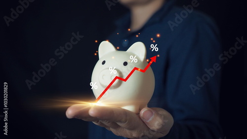 Interest rate financial rates concept.Investing in the money market for interest returns.saving, charity, family finance plan concept, fundraising, superannuation.