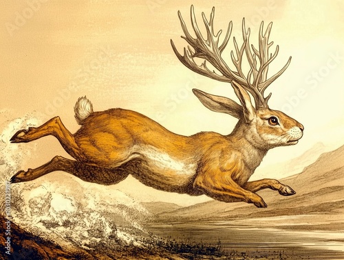 Jackalope, a mythical hybrid of hare and antelope