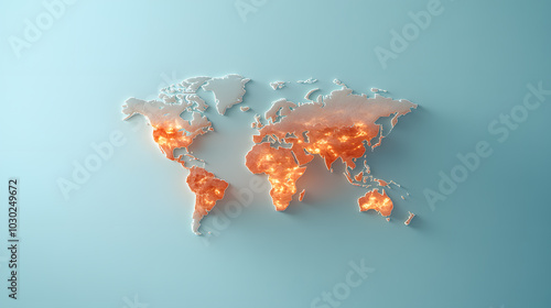 A digital map of the world of climate change hot zones, the environmental impact of rising global temperatures, carbon footprints, and the need for urgent climate action in affected regions.