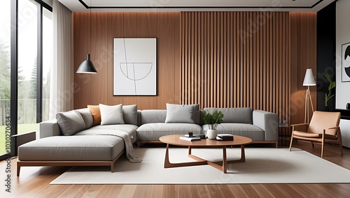 wooden paneling accents minimalist living room space modern furniture sleek contemporary look feel overall always