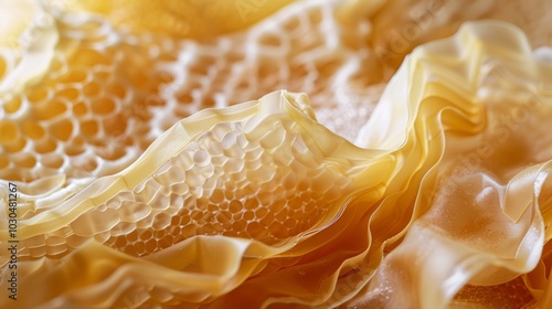 The natural crinkled texture of the beeswax wrap is captured in this closeup photo showing how the wrap easily conforms to the shape of food or containers for a snug fit.