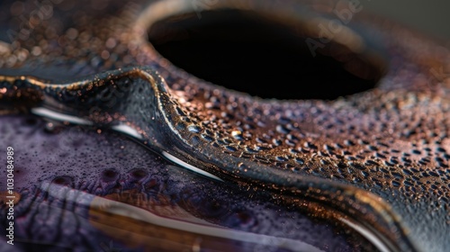 The depth and dimension of a ceramic pitcher with layers of deep purple glaze intermixed with touches of metallic copper and black.