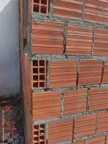 Laying eight-hole ceramic bricks