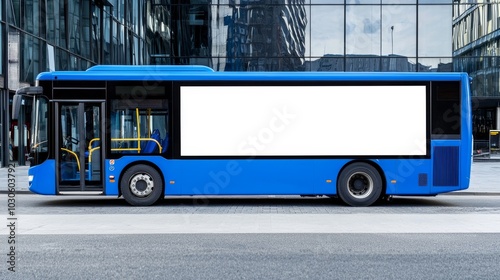 On the side of Madrid's blue city bus is a large area for branding or advertising