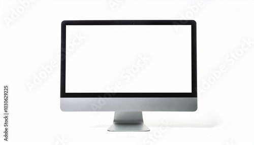 Computer monitor with blank screen isolated on white backdrop. Mock-up. Close-up.