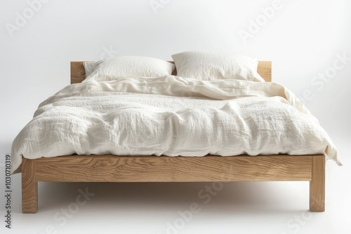 White linen duvet bed furniture cushion.