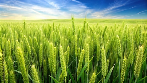 Fresh green wheat field with symmetrical leading lines